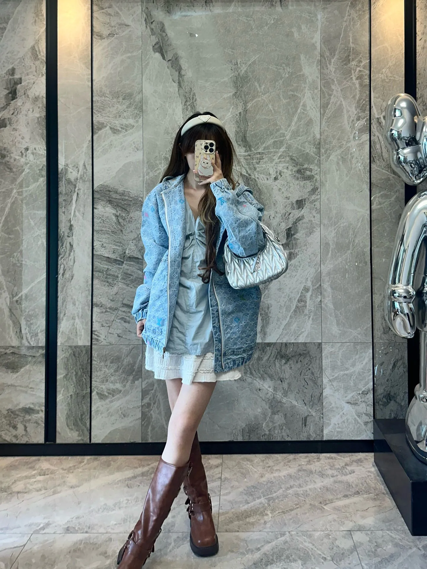 Louis Vuitton/Louis Vuitton 25Fw old flower jacquard embroidered zipper hooded denim jacket
